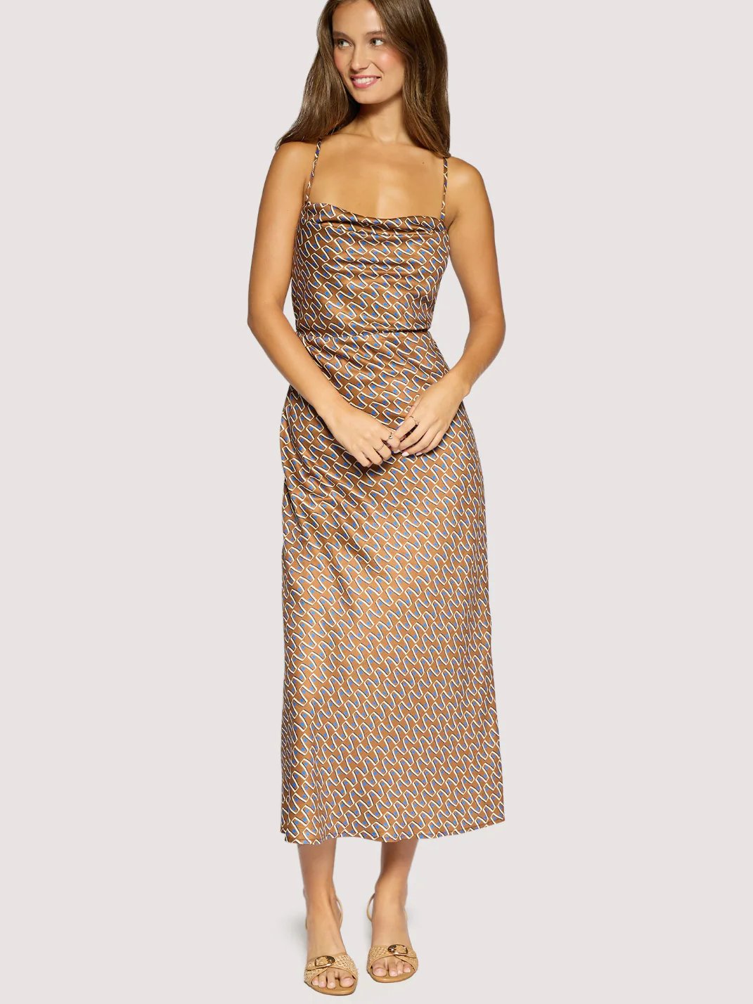 L+W NIGHTS IN CAPRI MIDI DRESS BROWN MULTI 