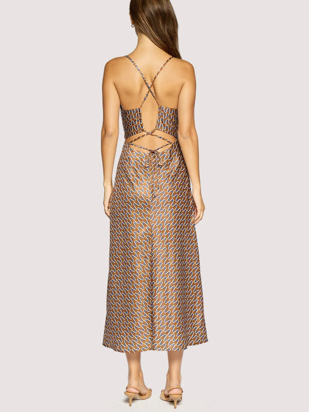 L+W NIGHTS IN CAPRI MIDI DRESS BROWN MULTI 