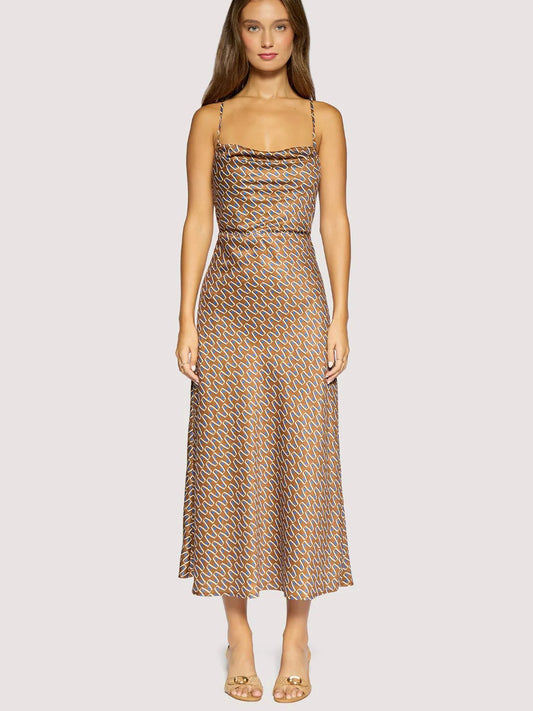 L+W NIGHTS IN CAPRI MIDI DRESS BROWN MULTI 