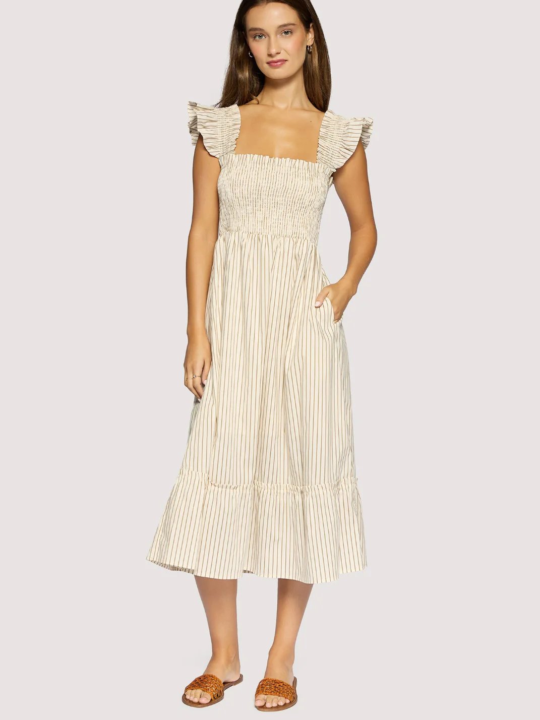 L+W LIDO AFFAIR MIDI DRESS BROWN CREAM 