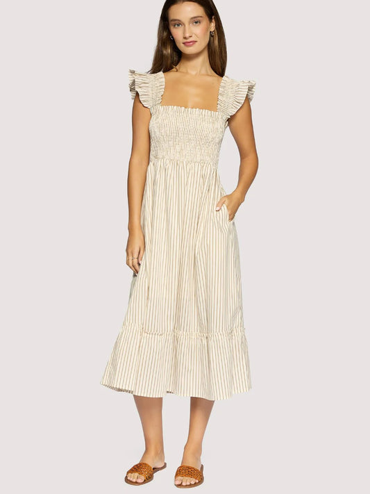 L+W LIDO AFFAIR MIDI DRESS BROWN CREAM 