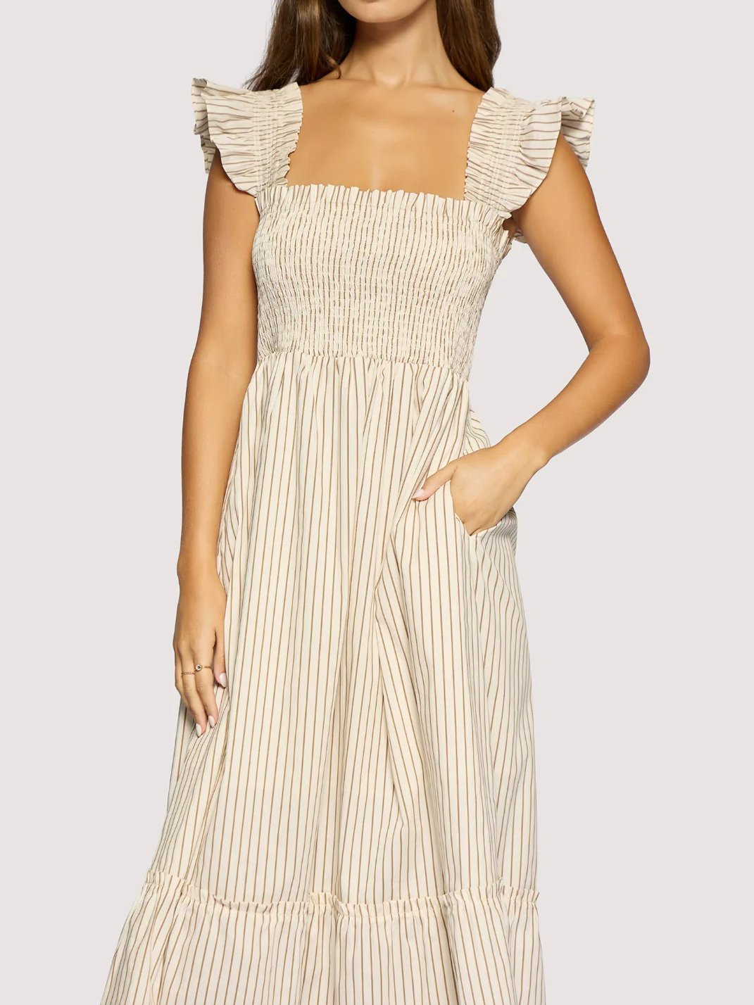 L+W LIDO AFFAIR MIDI DRESS BROWN CREAM 