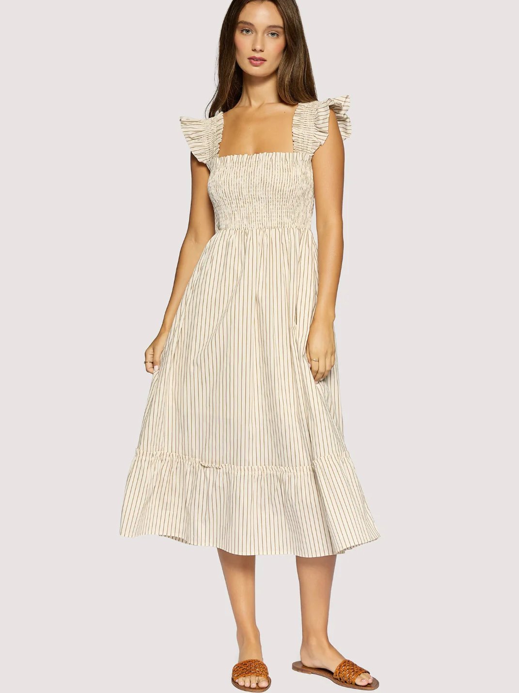 L+W LIDO AFFAIR MIDI DRESS BROWN CREAM 