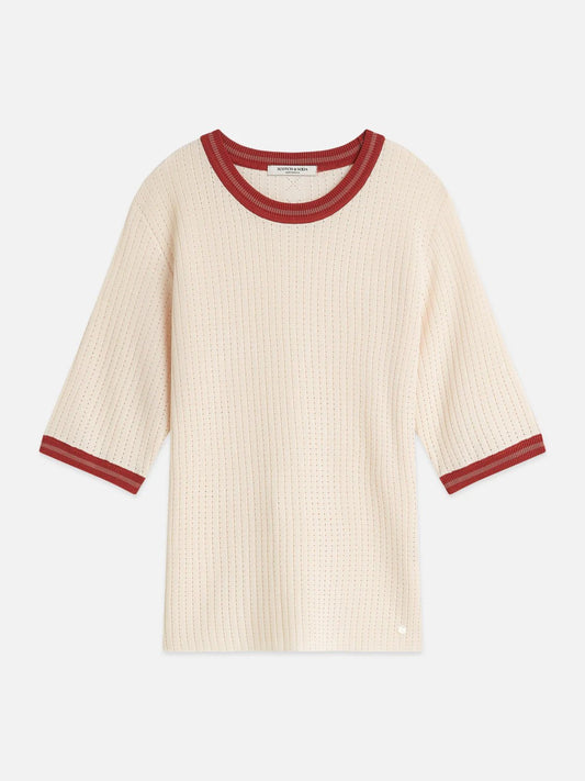 S&S POINTELLE KNITTED RELAXED FIT TEE EGGNOG