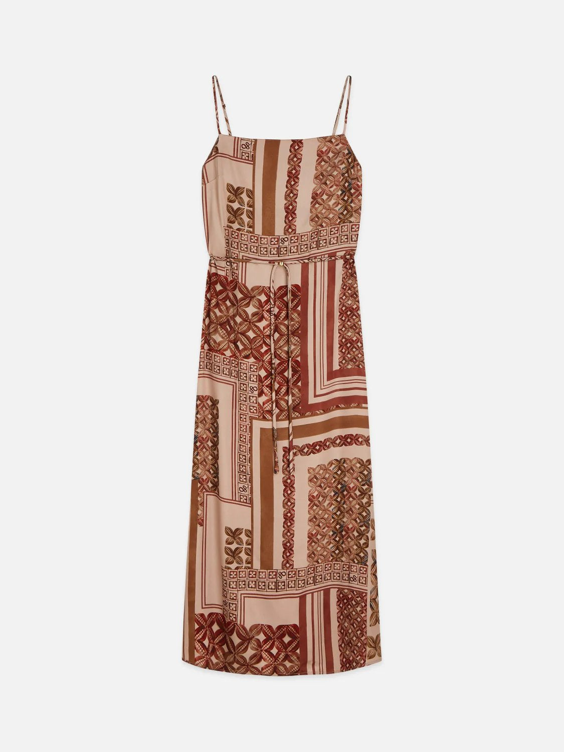 S&S FOULARD PRINTED SLIP MAXI DRESS TILES ROSEDUST 