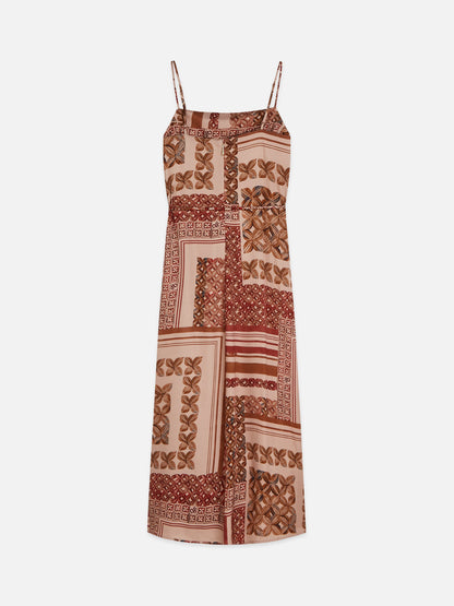 S&S FOULARD PRINTED SLIP MAXI DRESS TILES ROSEDUST 