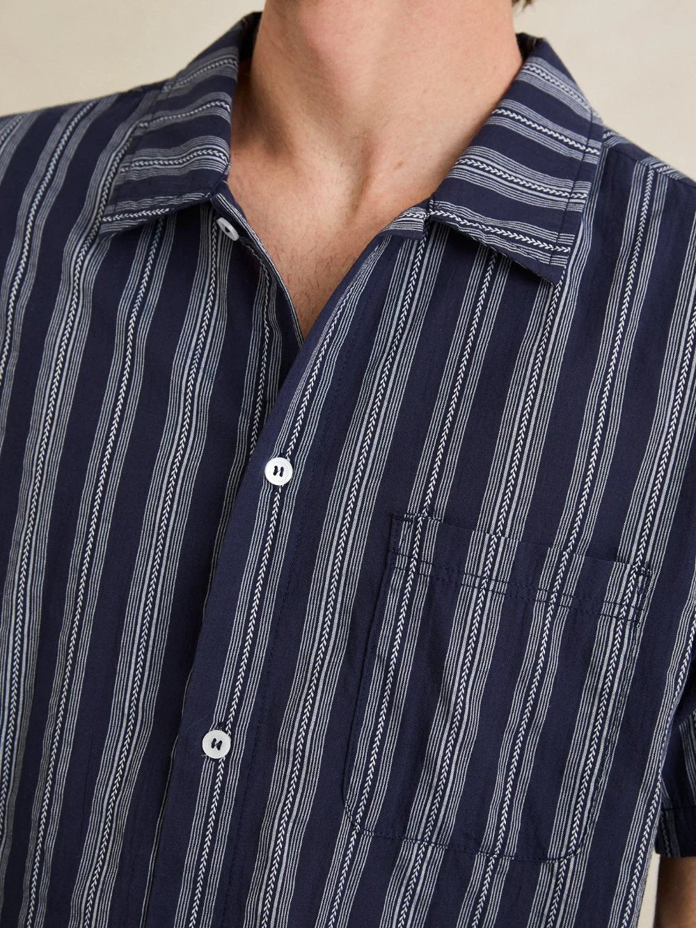 RHYTHM HARBOR STRIPE SHORT SLEEVE SHIRT NAVY 