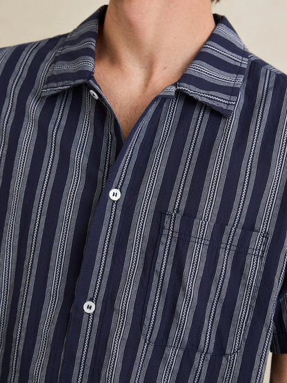 RHYTHM HARBOR STRIPE SHORT SLEEVE SHIRT NAVY 