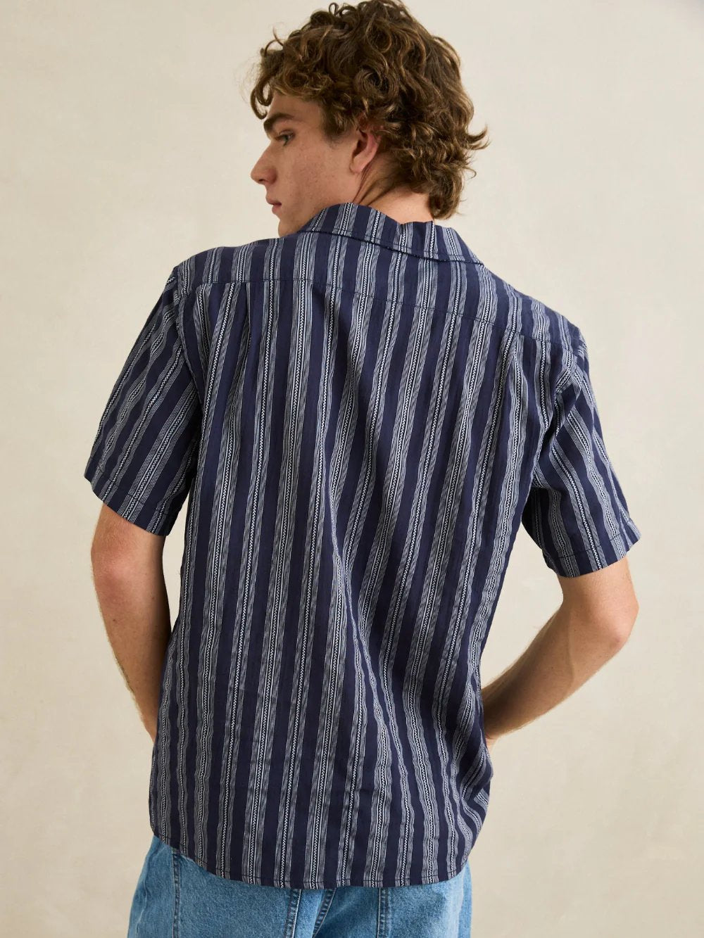 RHYTHM HARBOR STRIPE SHORT SLEEVE SHIRT NAVY 