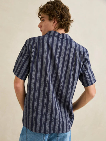 RHYTHM HARBOR STRIPE SHORT SLEEVE SHIRT NAVY 