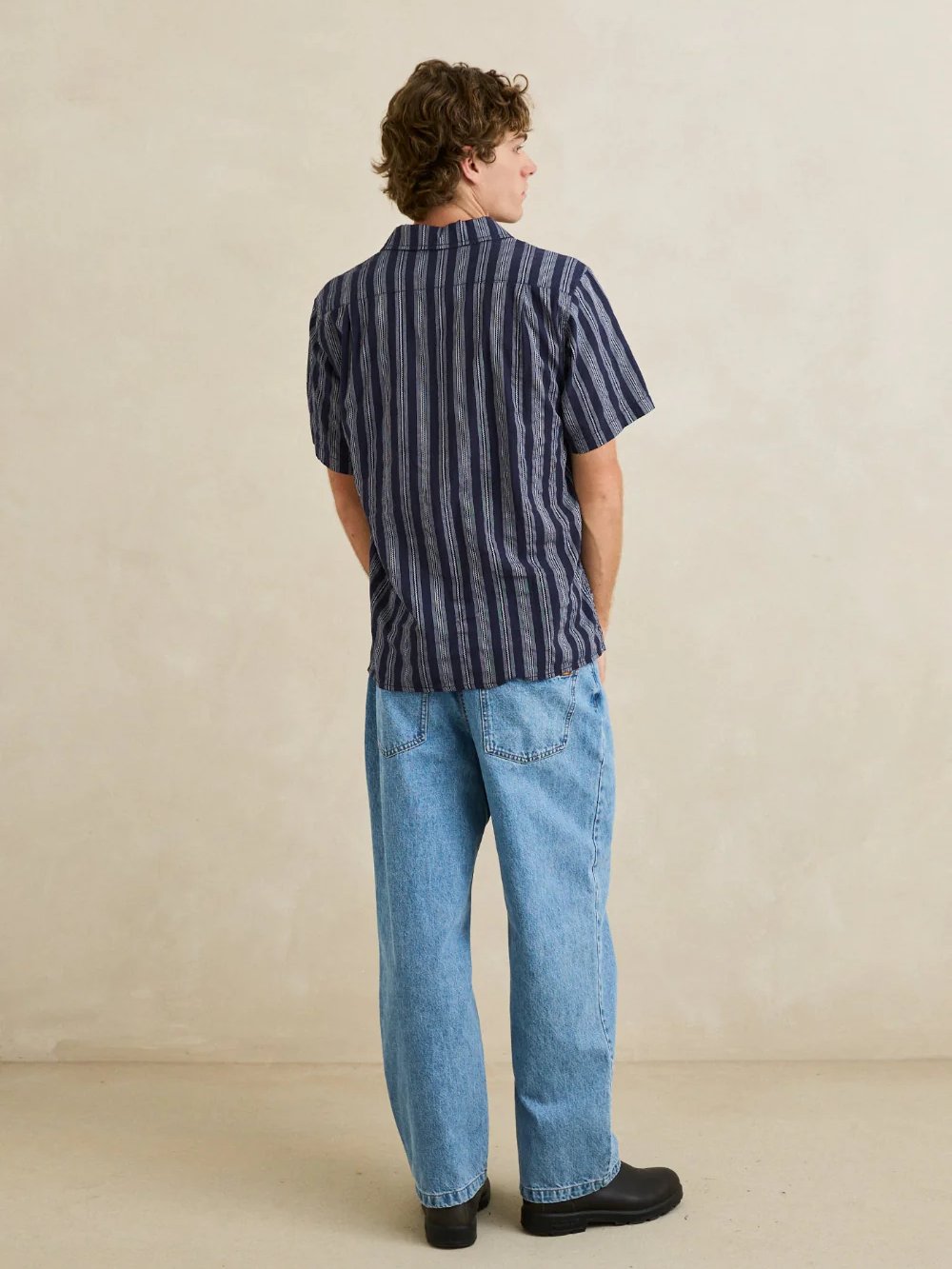 RHYTHM HARBOR STRIPE SHORT SLEEVE SHIRT NAVY 