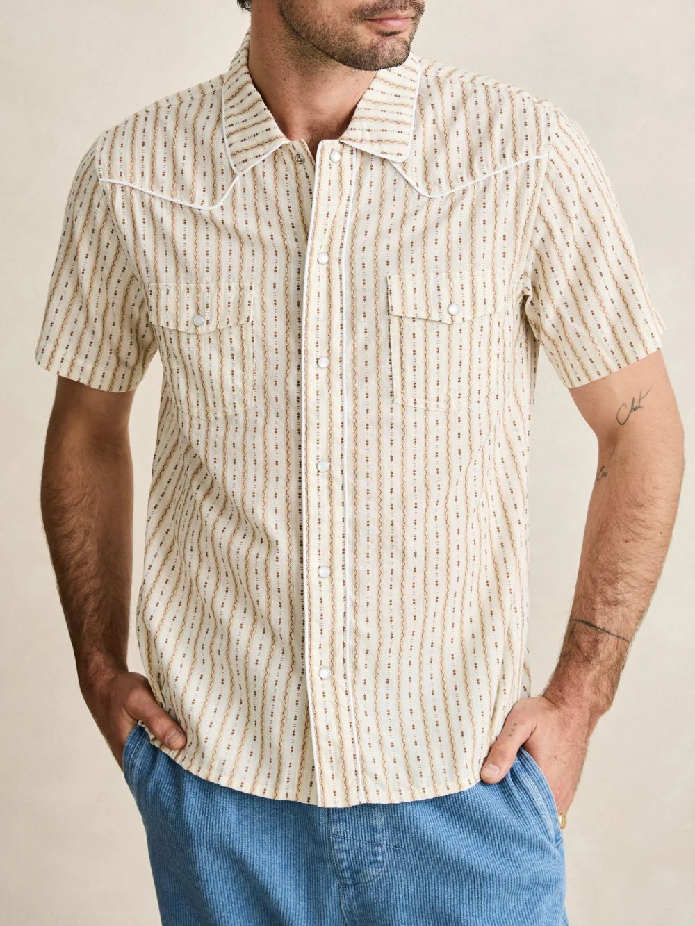 RHYTHM LONE PINE STRIPE SHORT SLEEVE SHIRT NATURAL 