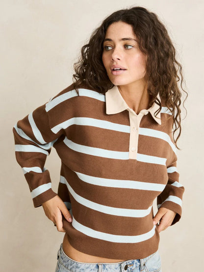 RHYTHM RUGBY POLO KNIT SWEATER BROWN 