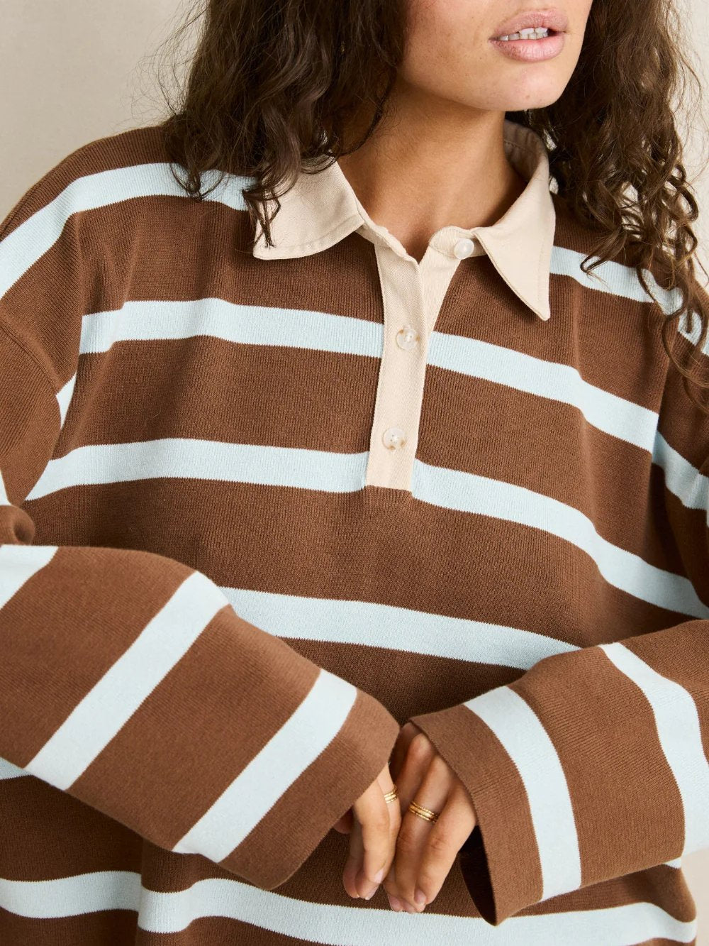 RHYTHM RUGBY POLO KNIT SWEATER BROWN 