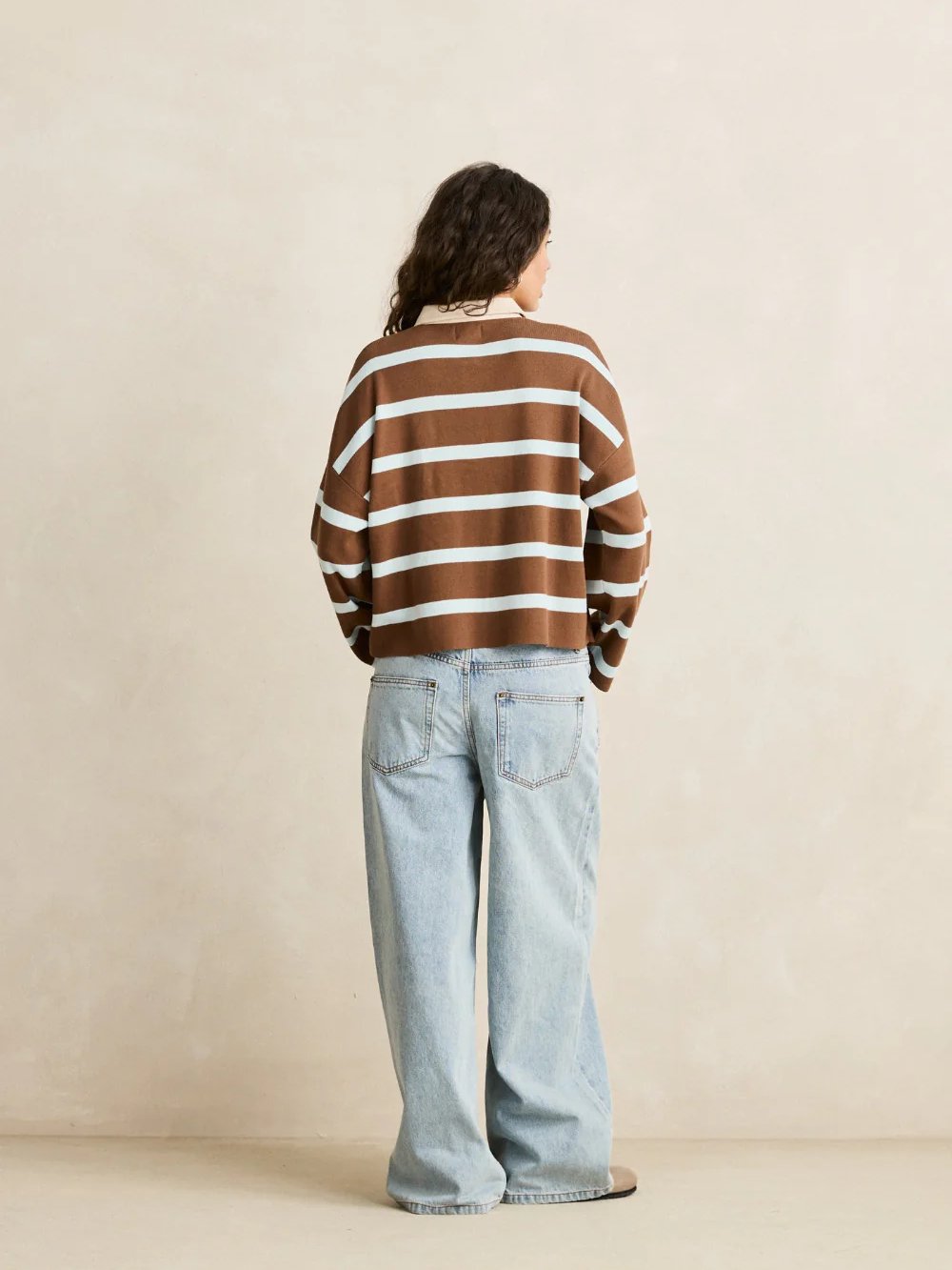 RHYTHM RUGBY POLO KNIT SWEATER BROWN 
