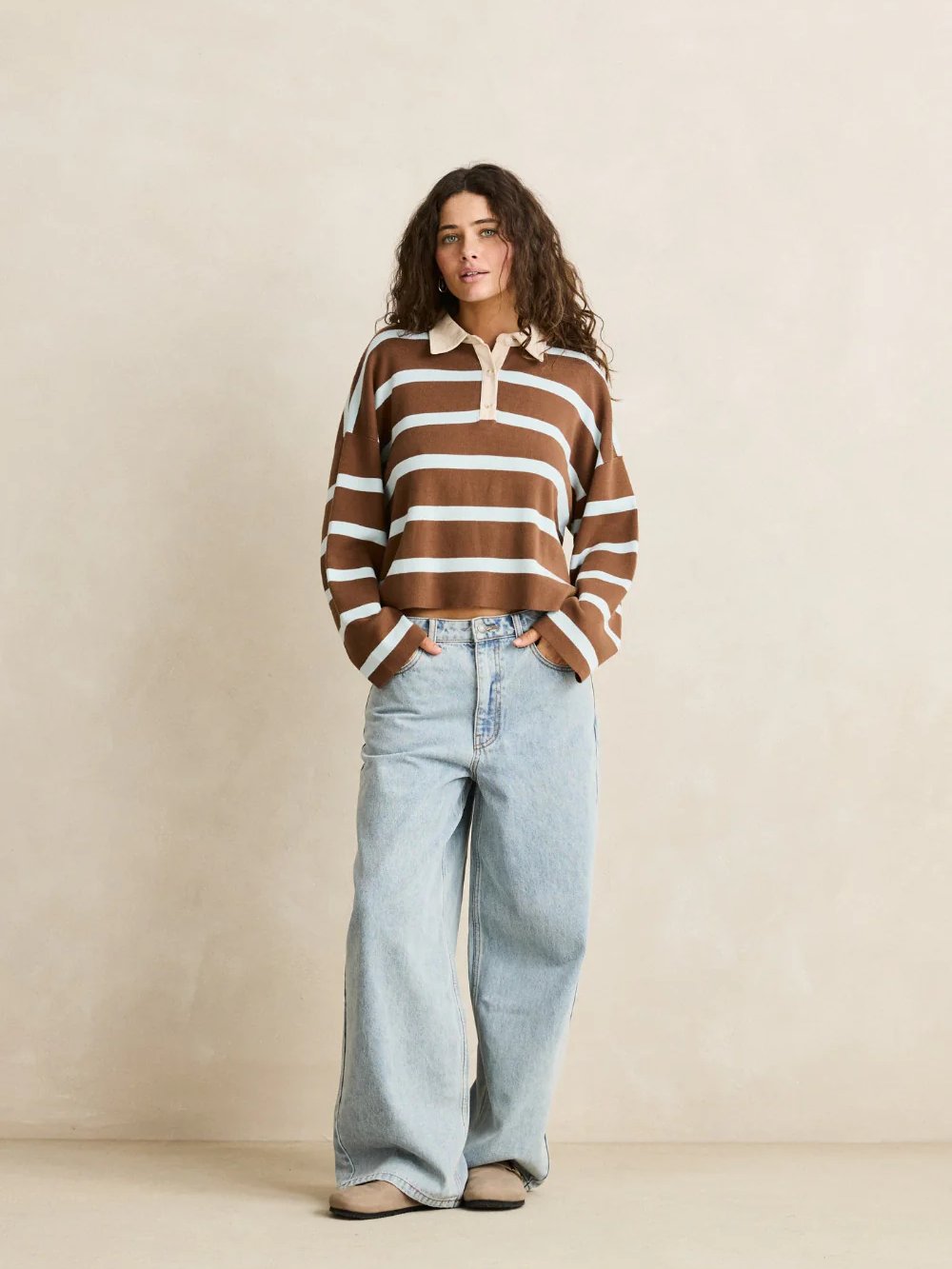 RHYTHM RUGBY POLO KNIT SWEATER BROWN 