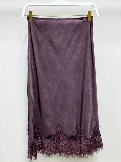 MILIO MILANO SILKY LACE SKIRT EGGPLANT 