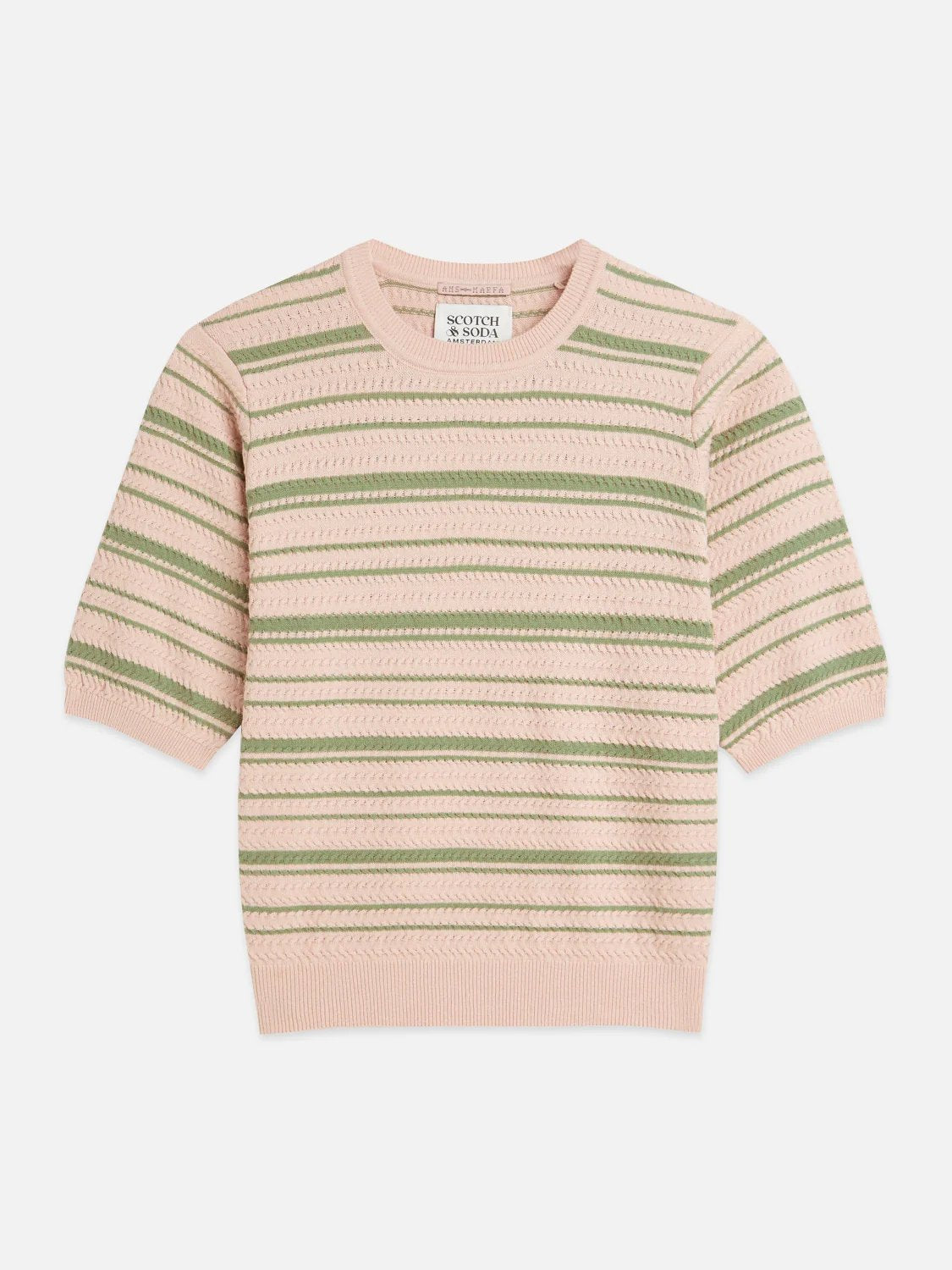 S&S TEXTURED STRIPE KNITTED TEE DUSTY ROSE STRIPE 
