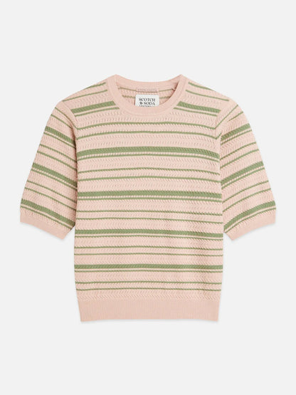 S&S TEXTURED STRIPE KNITTED TEE DUSTY ROSE STRIPE 
