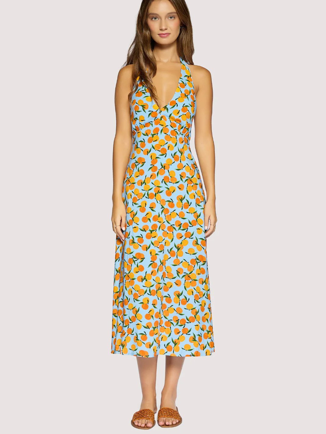 LOST + WANDER CITRUS SOIREE MIDI DRESS BLUE ORANGE 