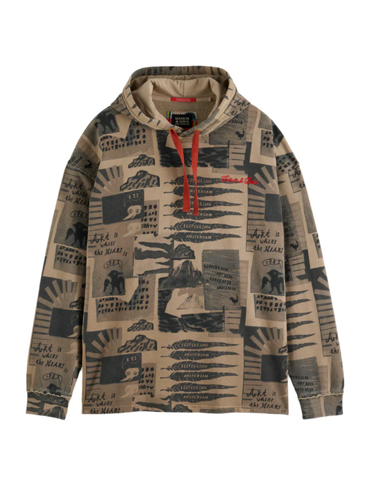 S&S LOOSE FIT OVERDYED PRINTED HOODIE PLAZA TAUPE