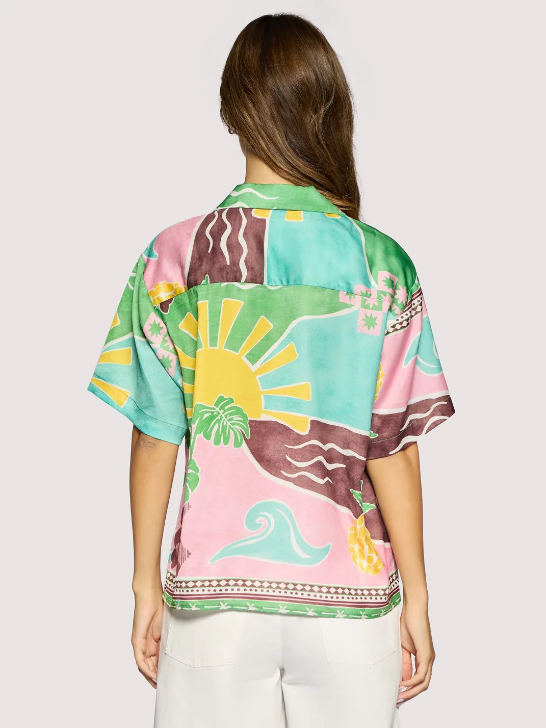 LOST + WANDER ISLA SPELL BUTTON DOWN SHIRT GREEN MULTI 