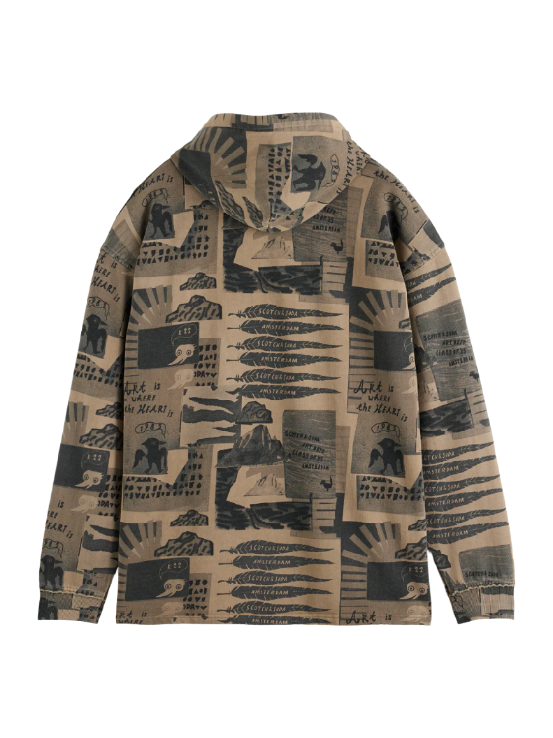 S&S LOOSE FIT OVERDYED PRINTED HOODIE PLAZA TAUPE
