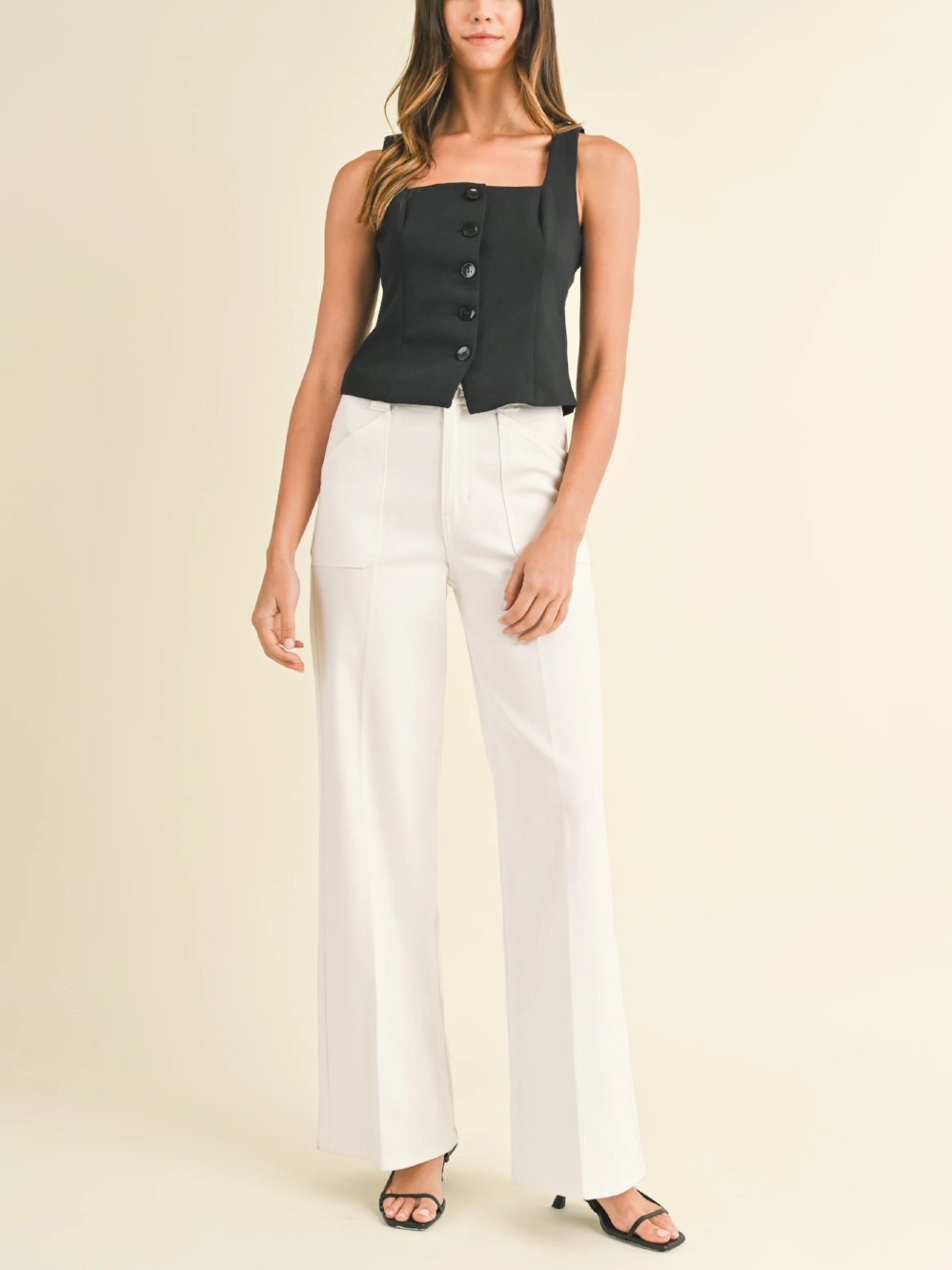 JUST BLACK DENIM PATCH POCKET WIDE LEG FLARE WHITE