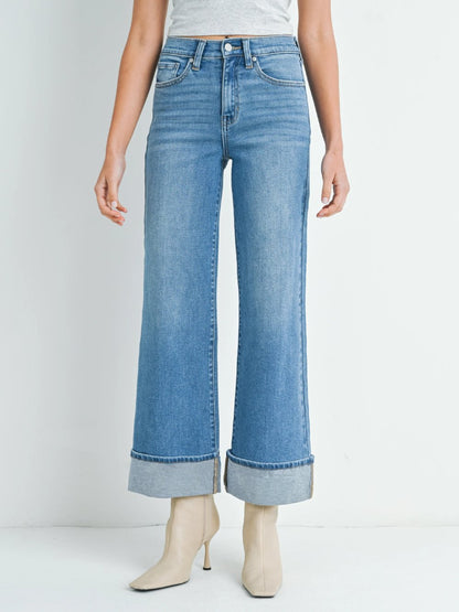 JUST BLACK DENIM CUFFED PALAZZO MEDIUM DENIM