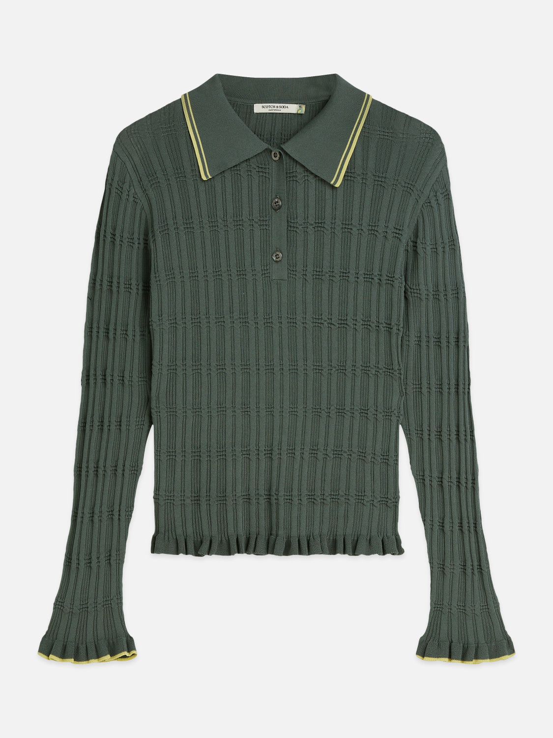 S&S RIPPLE STITCH POLO NECK PULLOVER BALSAM GREEN 
