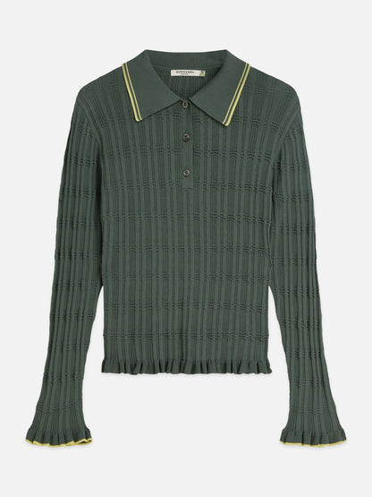 S&S RIPPLE STITCH POLO NECK PULLOVER BALSAM GREEN 