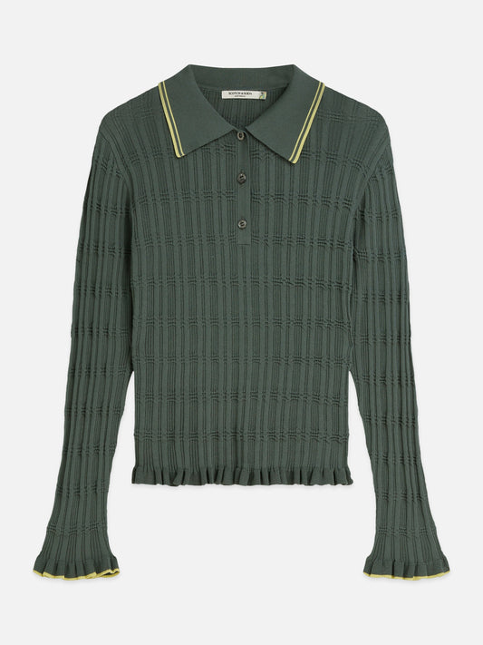 S&S RIPPLE STITCH POLO NECK PULLOVER BALSAM GREEN 