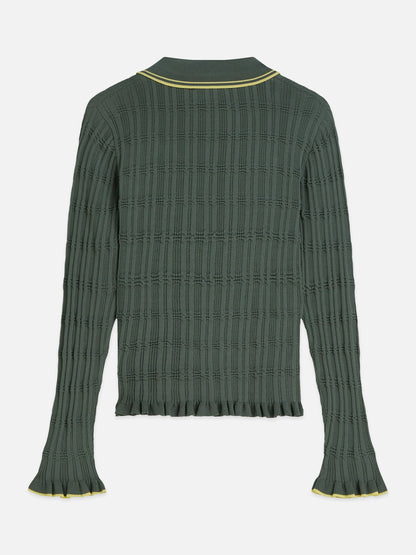S&S RIPPLE STITCH POLO NECK PULLOVER BALSAM GREEN