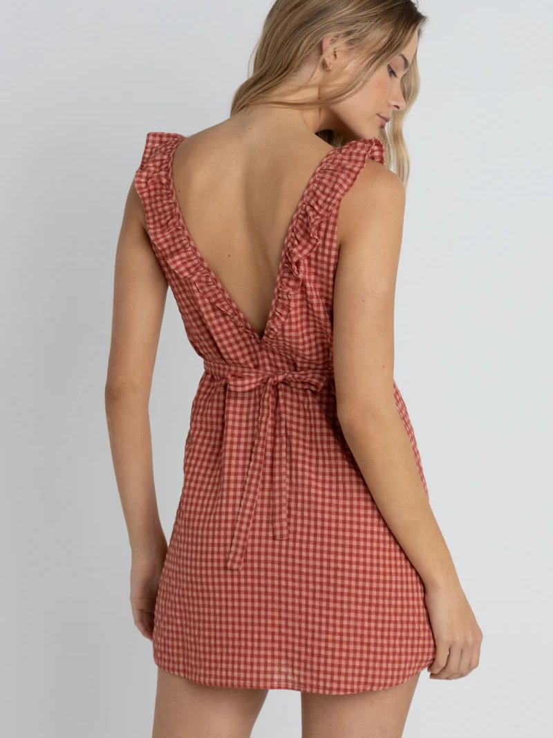 RHYTHM LOLA CHECK RUFFLE MINI DRESS RED