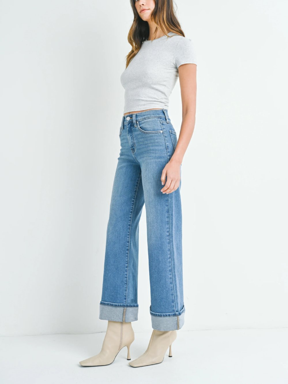 JUST BLACK DENIM CUFFED PALAZZO MEDIUM DENIM