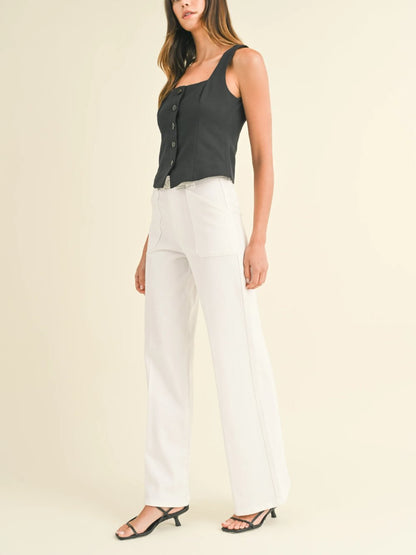 JUST BLACK DENIM PATCH POCKET WIDE LEG FLARE WHITE