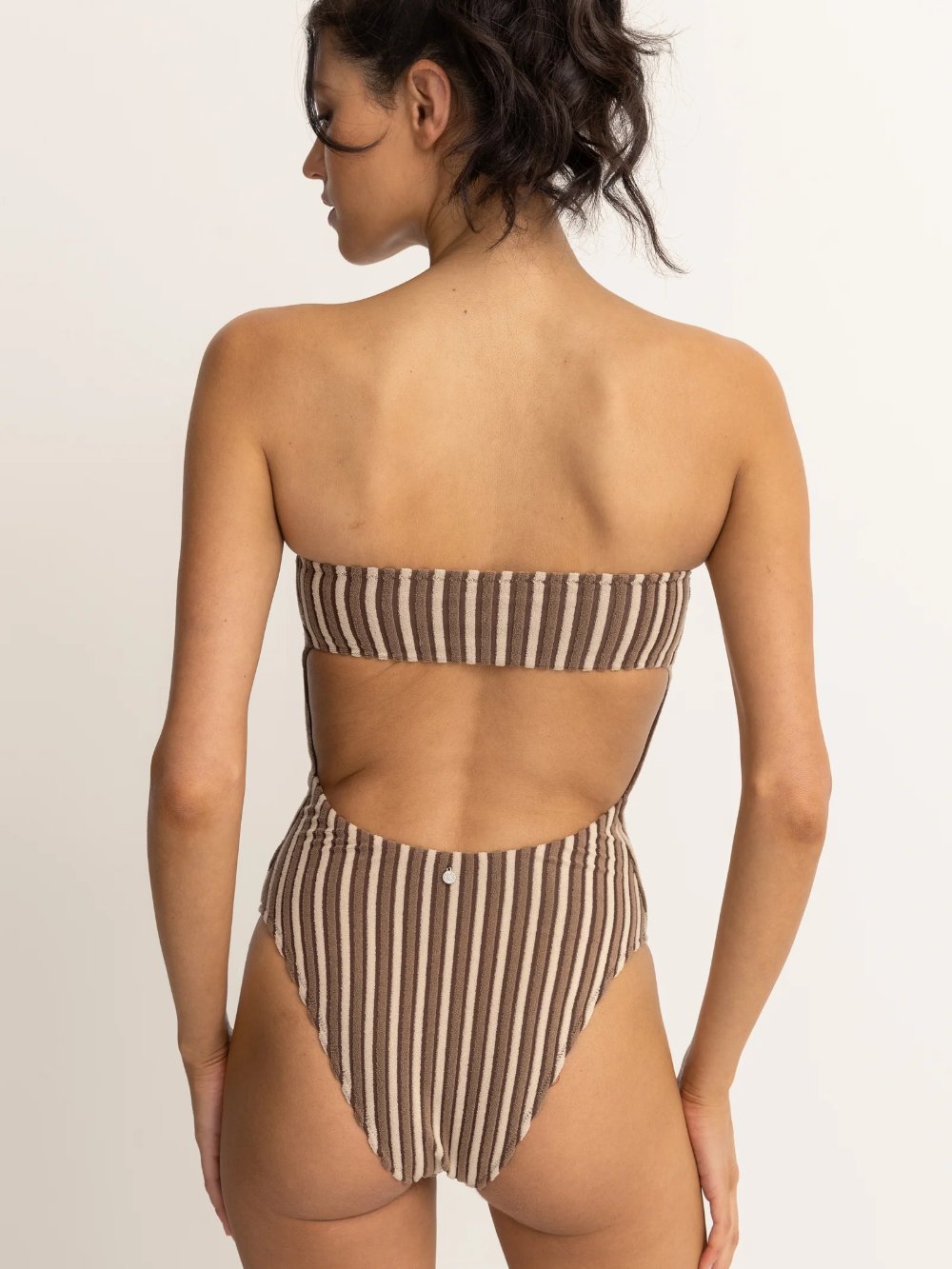 RHYTHM TERRY SANDS STRIPE STRAPLESS ONE PIECE COCOA