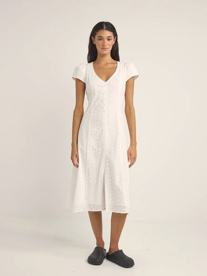 RHYTHM TALLULAH CAP SLEEVE DRESS WHITE