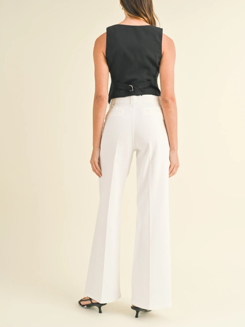 JUST BLACK DENIM PATCH POCKET WIDE LEG FLARE WHITE