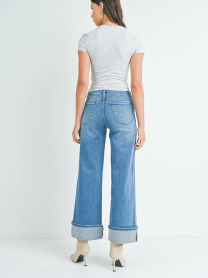 JUST BLACK DENIM CUFFED PALAZZO MEDIUM DENIM