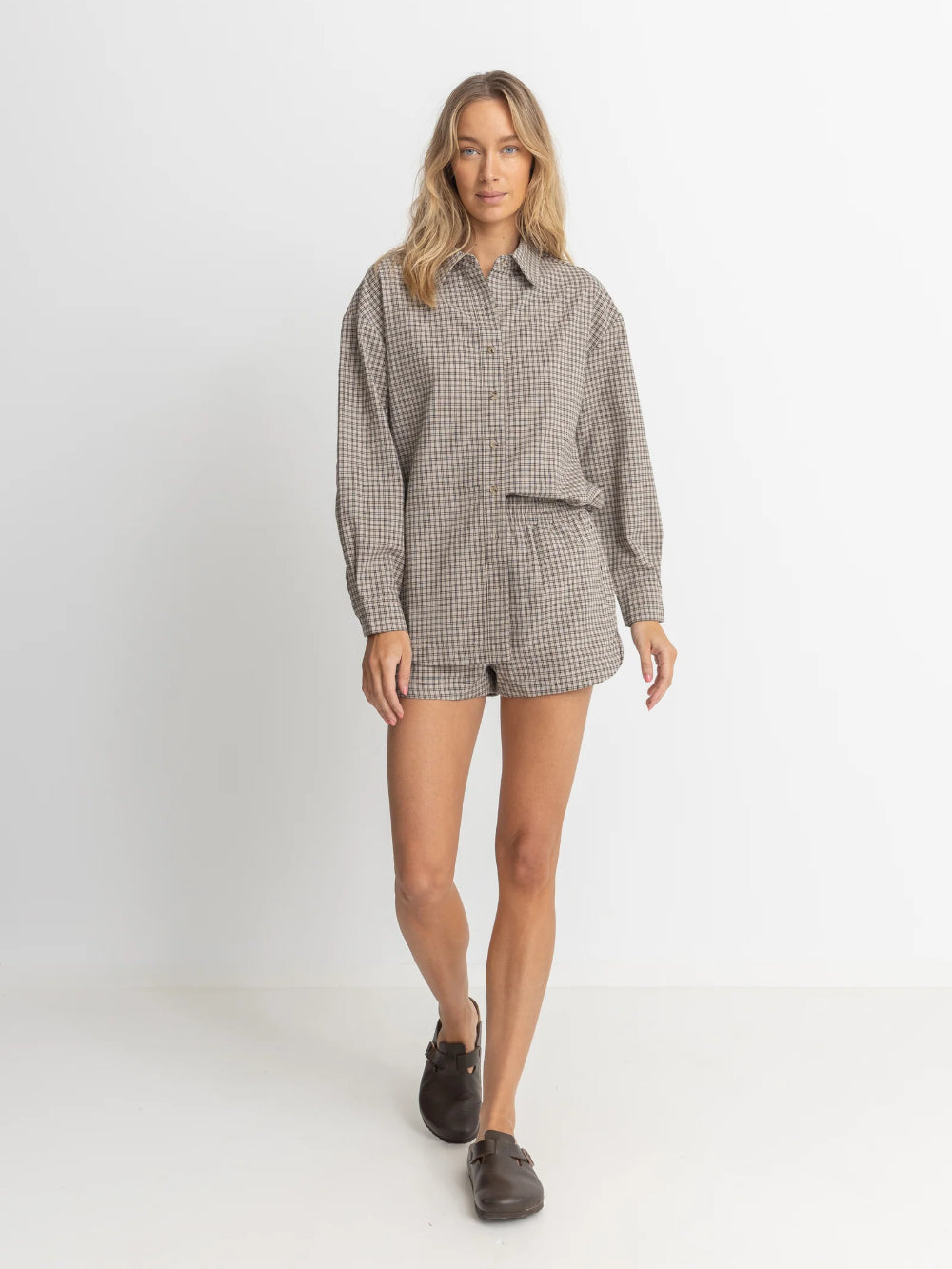 RHYTHM SANDY CHECK OVERSIZED SHIRT NATURAL 