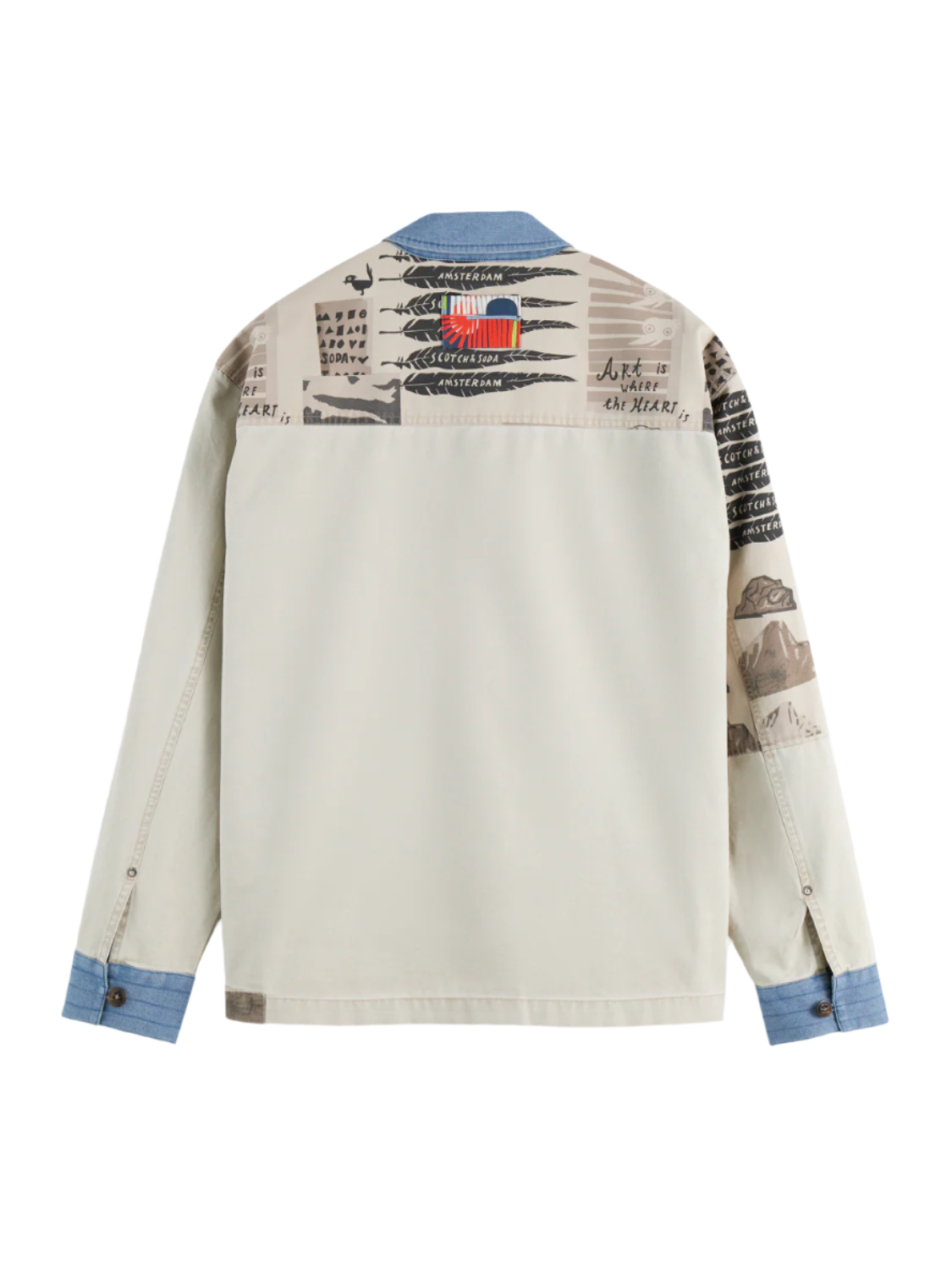 S&S PRINTED & WASHED COLOR BLOCK JACKET ART DEPT COLLAGE WHITE 