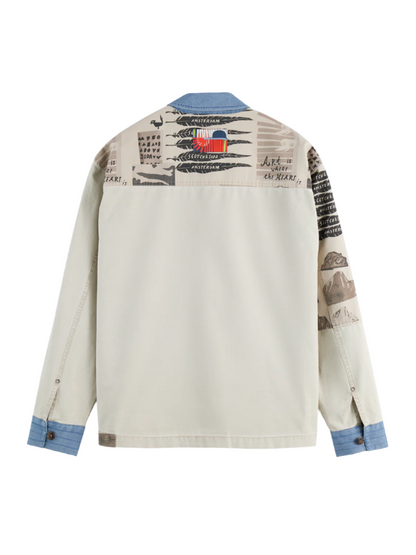 S&S PRINTED & WASHED COLOR BLOCK JACKET ART DEPT COLLAGE WHITE 