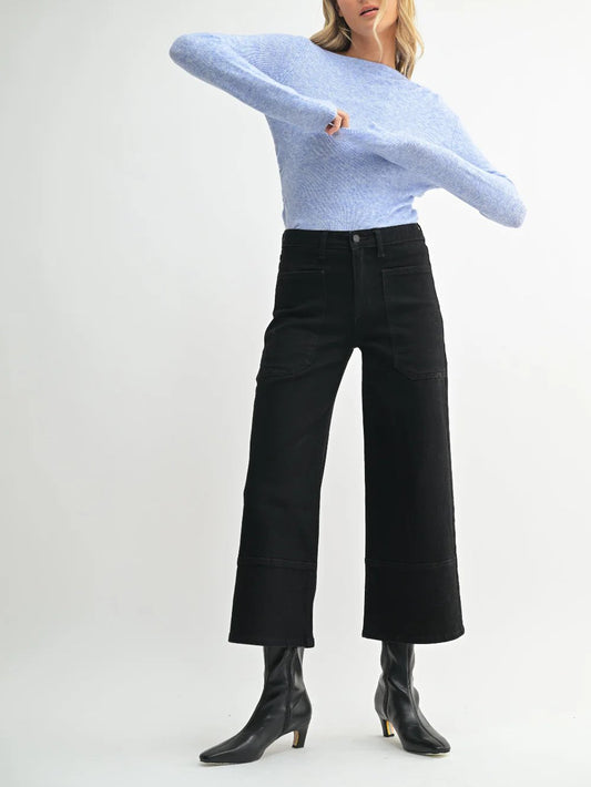 JUST BLACK DENIM HIGH RISE CROPPED WIDE LEG BLACK 