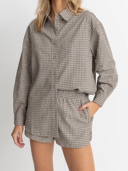 RHYTHM SANDY CHECK OVERSIZED SHIRT NATURAL