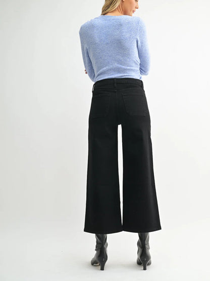JUST BLACK DENIM HIGH RISE CROPPED WIDE LEG BLACK 