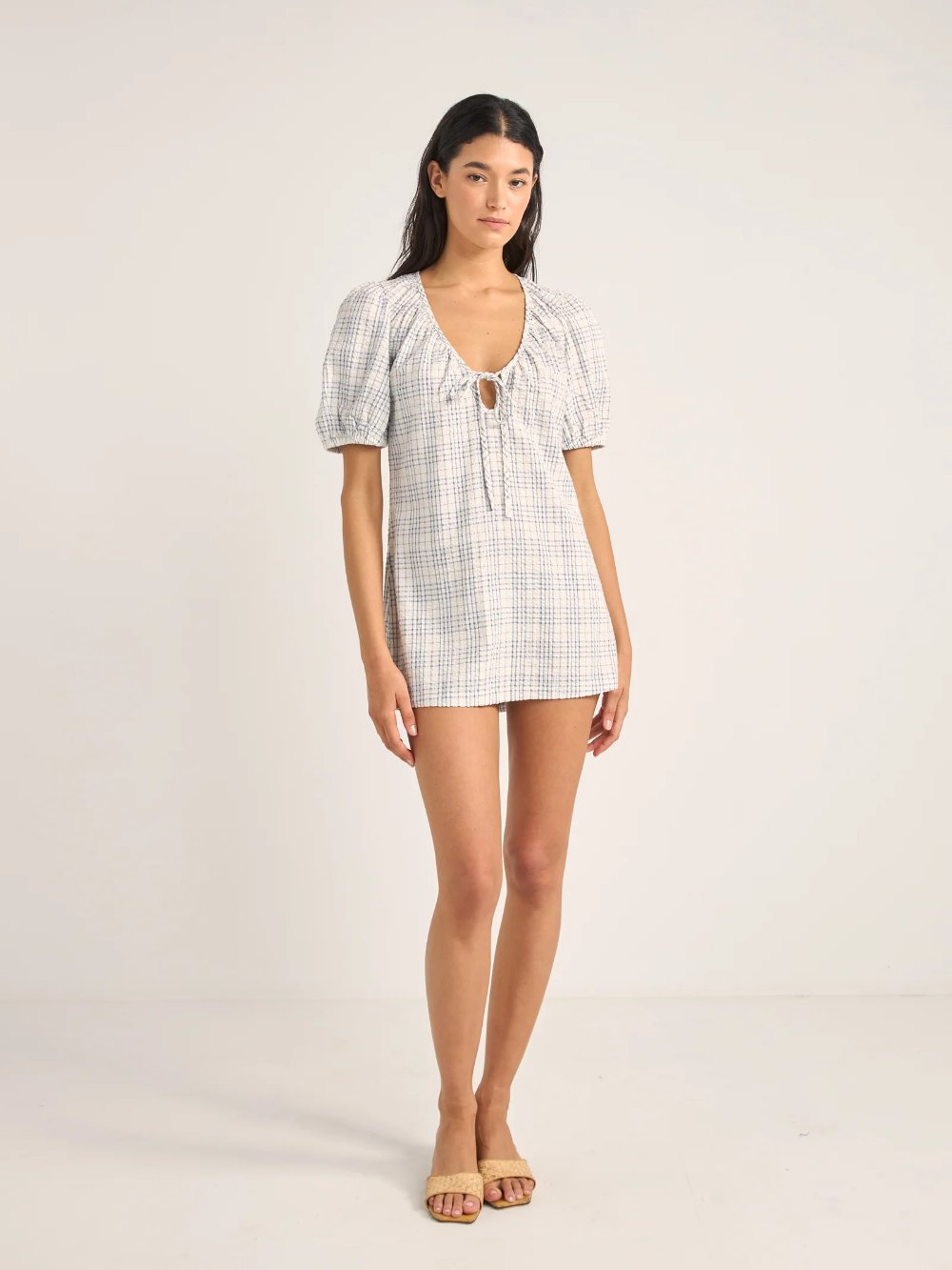 RHYTHM DESI PLAID MINI DRESS BLUE