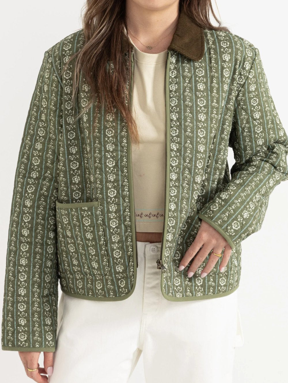 RHYTHM VINTAGE FLORAL QUILTED JACKET DUSTY OLIVE