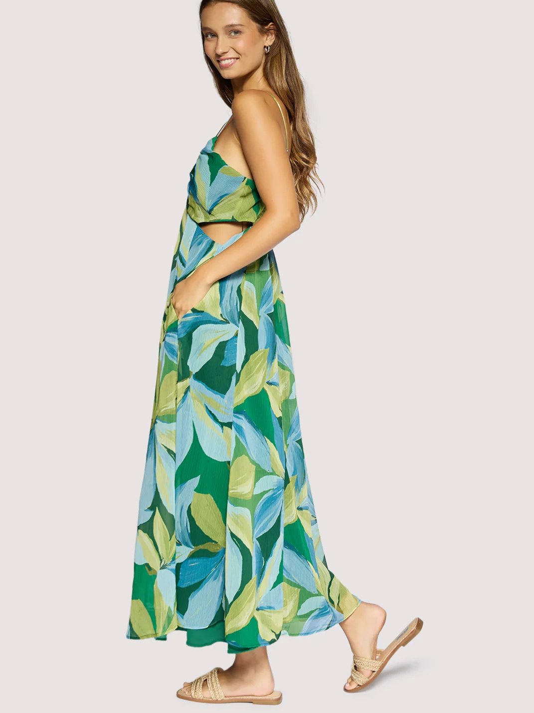 L+W NEROLI WAVE MAXI DRESS GREEN MULTI 