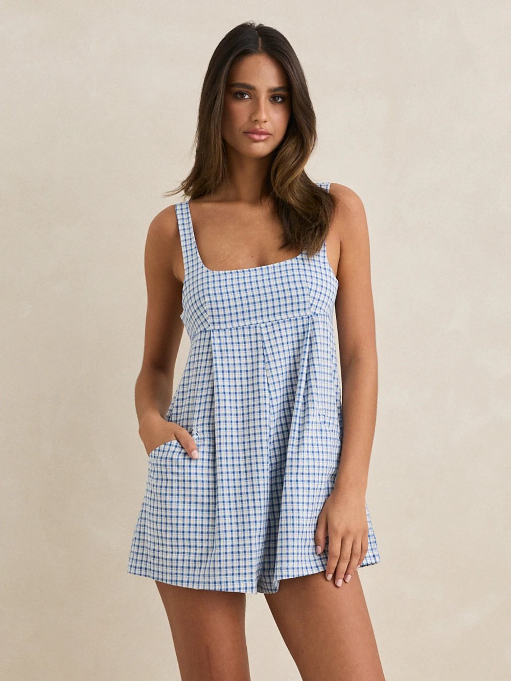 RHYTHM LOLA CHECK ROMPER BLUE 
